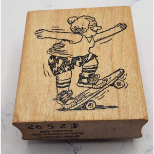 Double D Rubber Stamps Skateboarding Grandma in #E2592 Wood Mounted Rubber Stamp